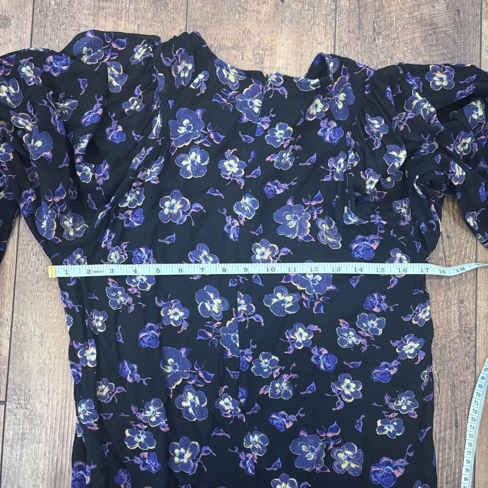 Ganni Women's Black Floral Georgette Mini Long Sleeve Dress Size US Small 4 / 36 - Picture 9 of 11